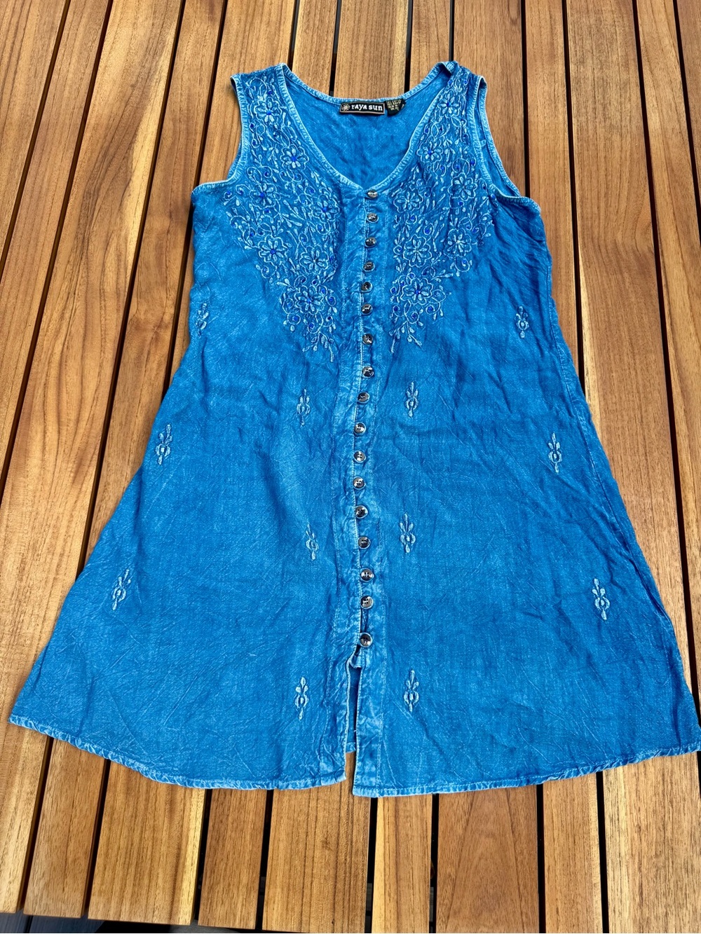Raya Sun Blue Embroidered Button-Front Dress